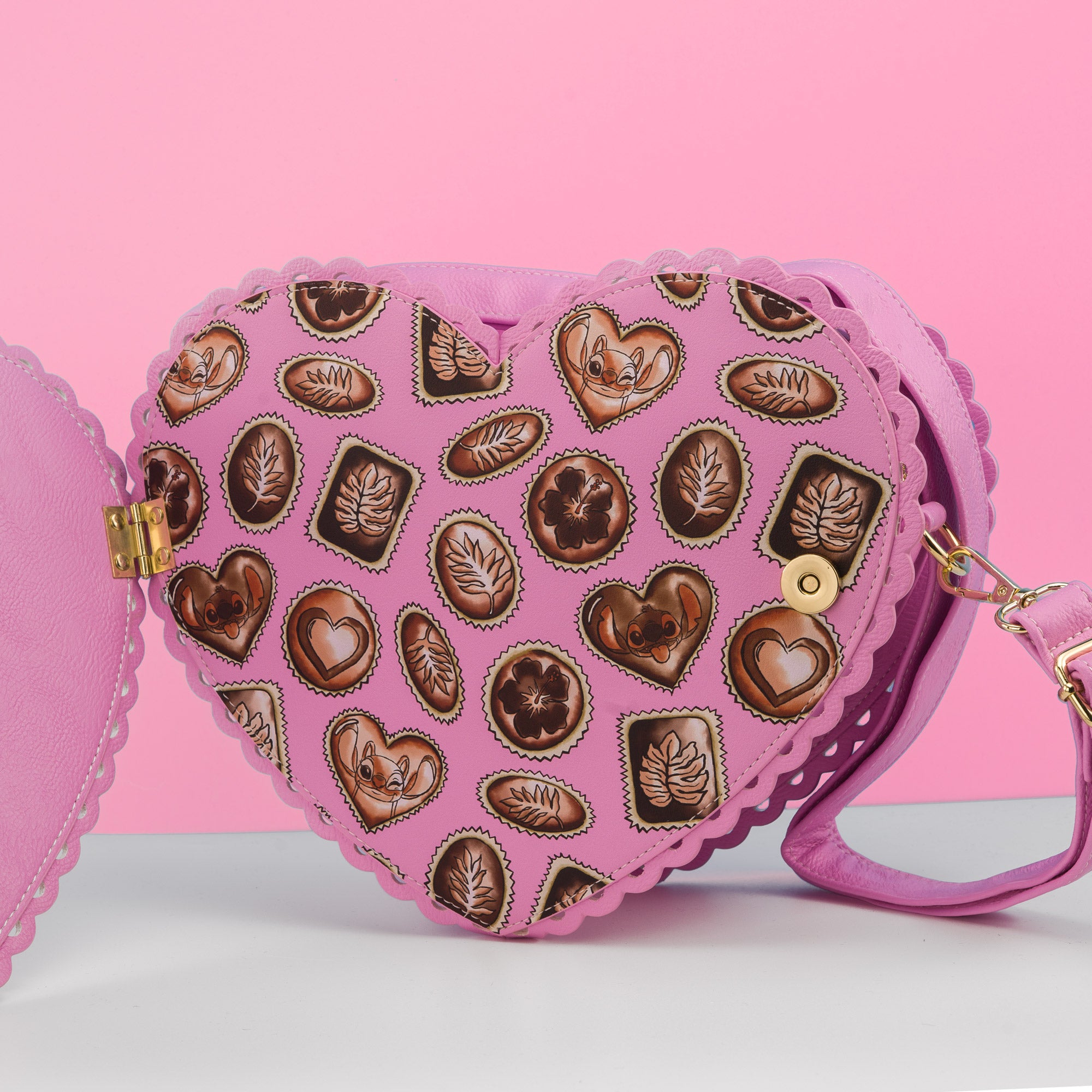 Loungefly x Disney Lilo and Stitch Heart Shaped Chocolate Box Crossbody Bag