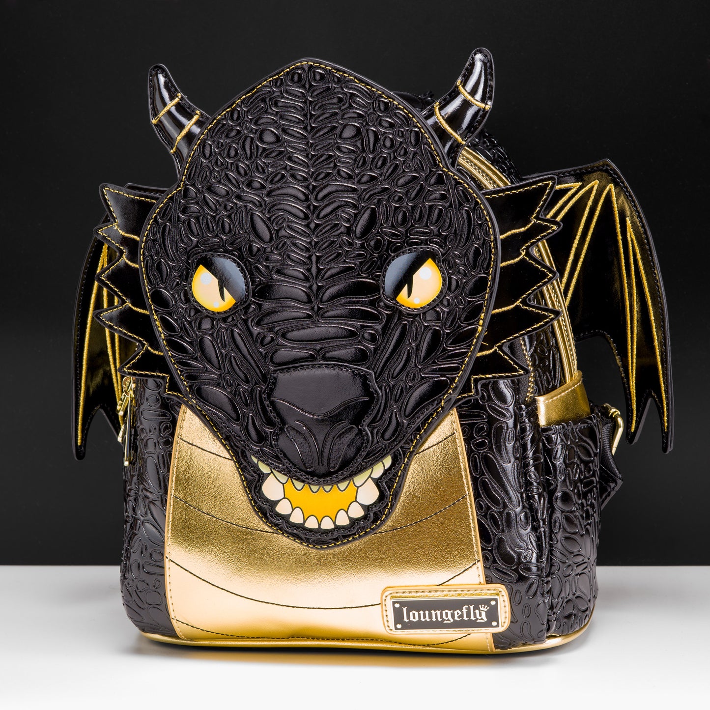 Loungefly Originals Black and Gold Dragon Mini Backpack