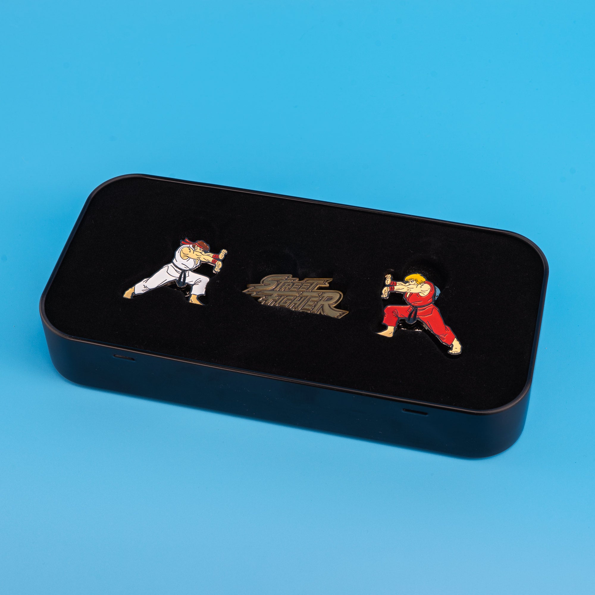 Street Fighter Ryu, Ken and Logo 3 Pack Enamel Pin Set with Tin
