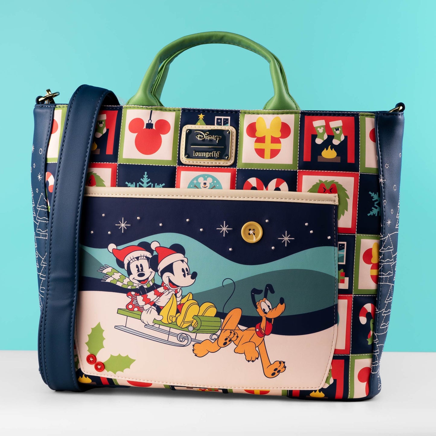 Loungefly x Disney Mickey and Minnie Holiday Convertible Tote Bag