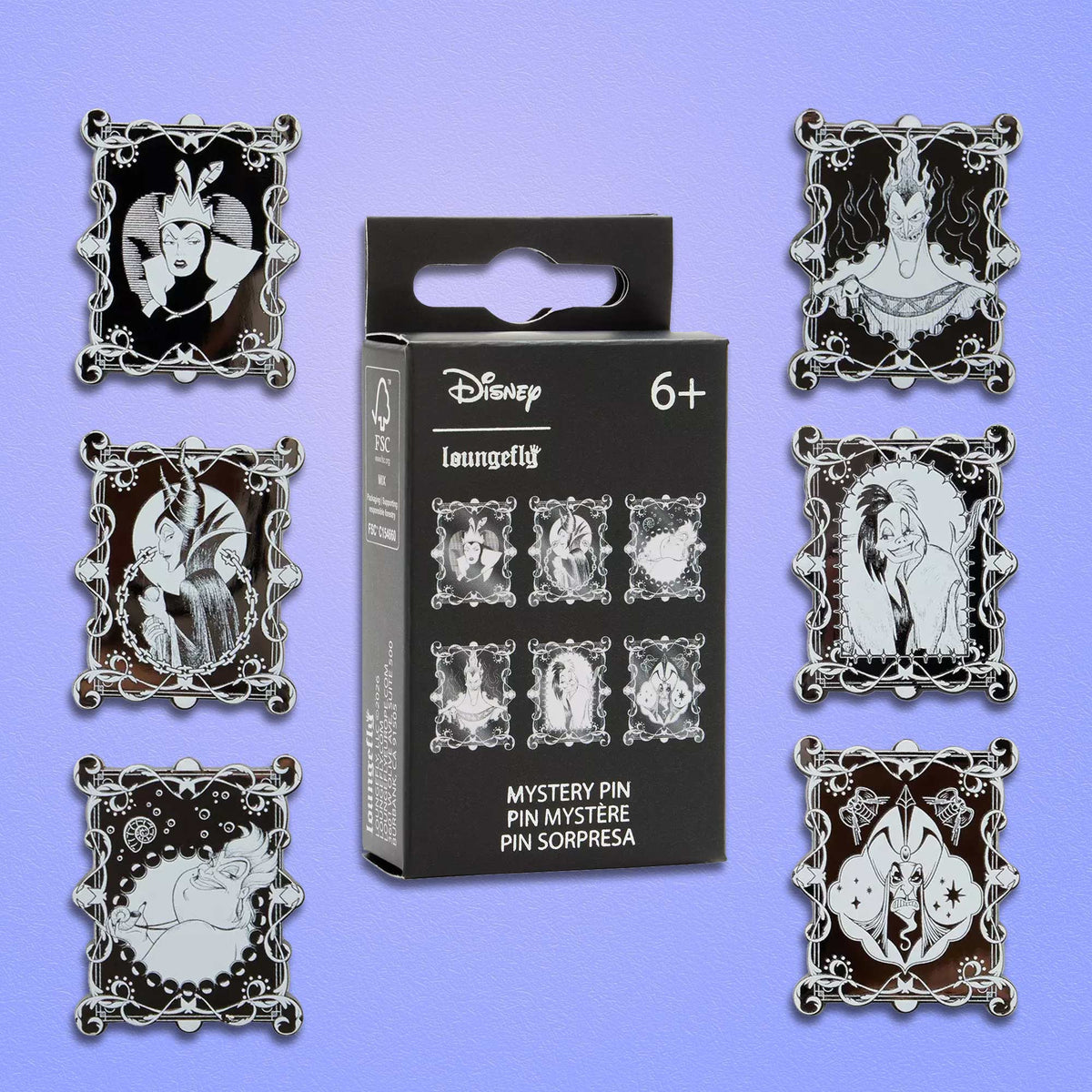 Loungefly x Disney Villains Black and White Blind Box Mystery Pin