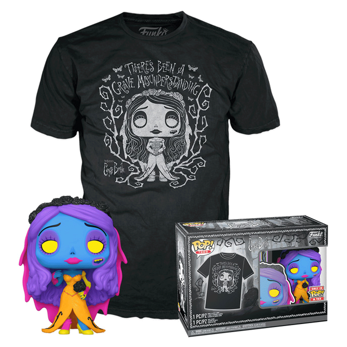 Corpse Bride Emily (Black Light) Pop! Vinyl and Tee Set - GeekCore