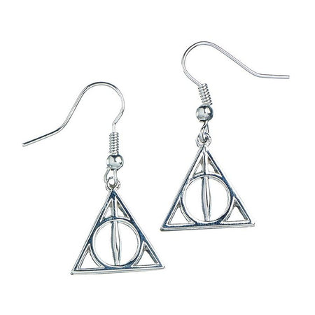 Harry Potter Deathly Hallows Sterling Silver Drop Earrings - GeekCore