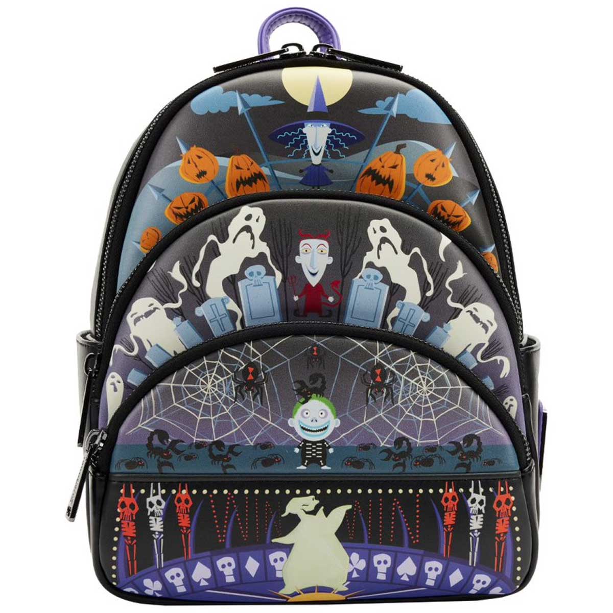 Loungefly The Nightmare Before Christmas Triple Pocket Lock Shock Barrel Oogie Boogie Backpack - GeekCore