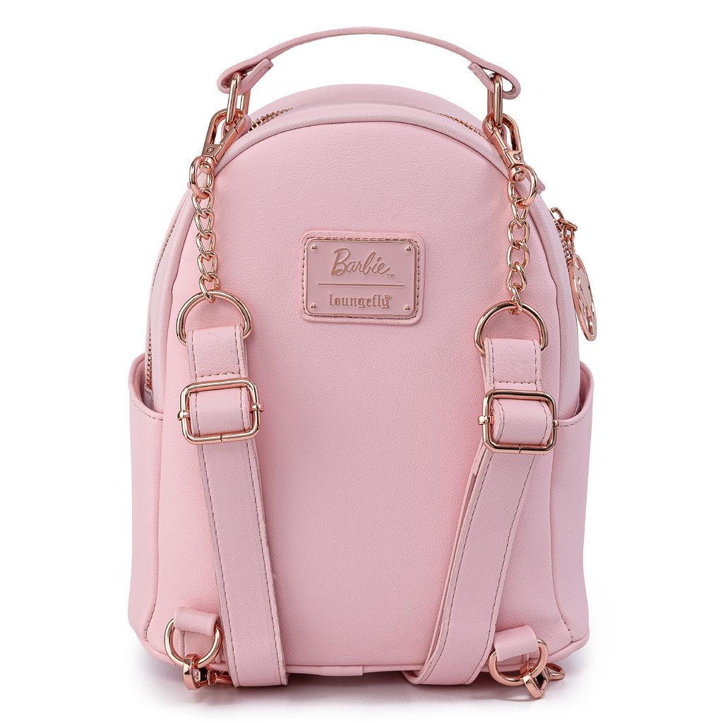 Loungefly X Barbie™ Logo Rose Gold Chain Strap Convertible Mini Backpack - GeekCore