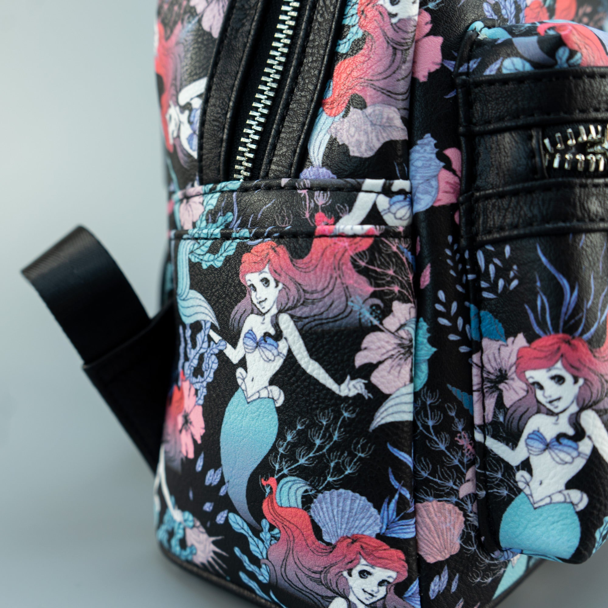 Loungefly x Disney Ariel Black Floral Print Mini Backpack - GeekCore