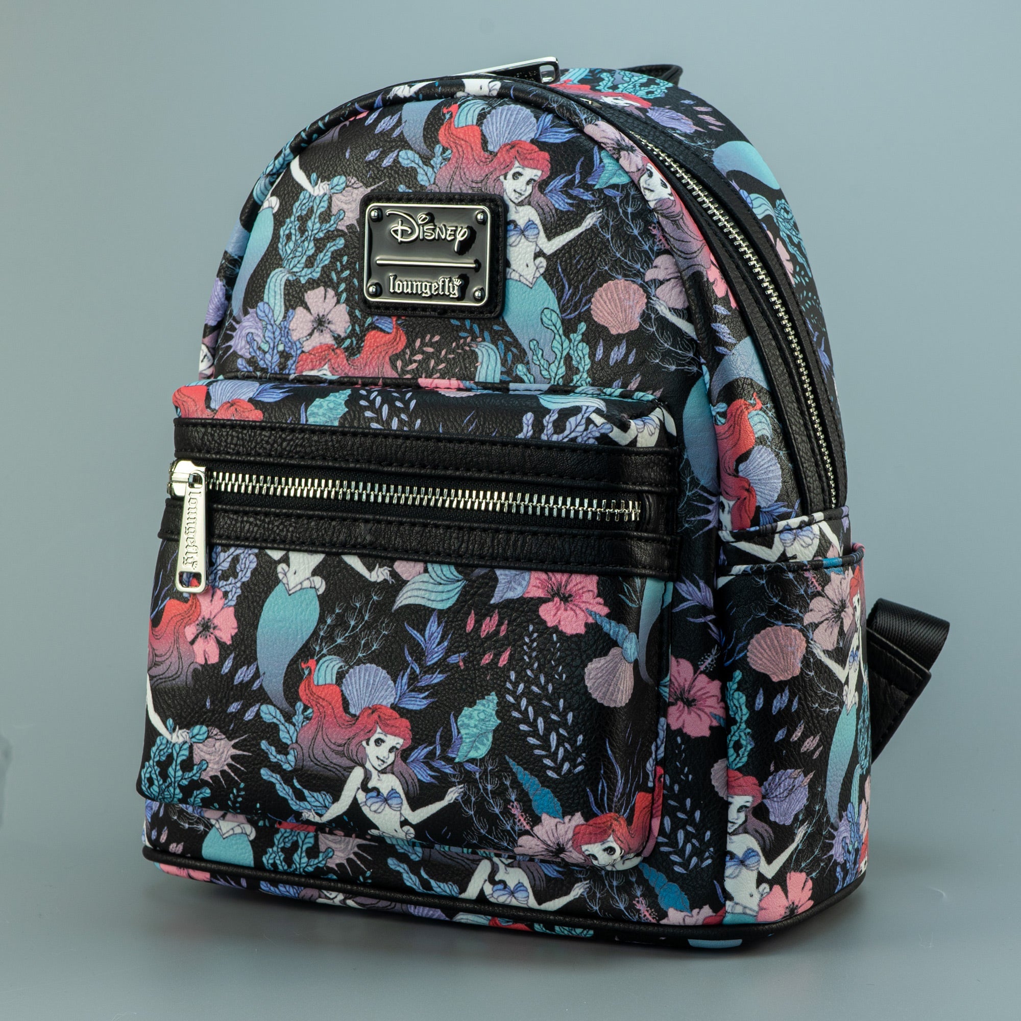 Loungefly x Disney Ariel Black Floral Print Mini Backpack - GeekCore