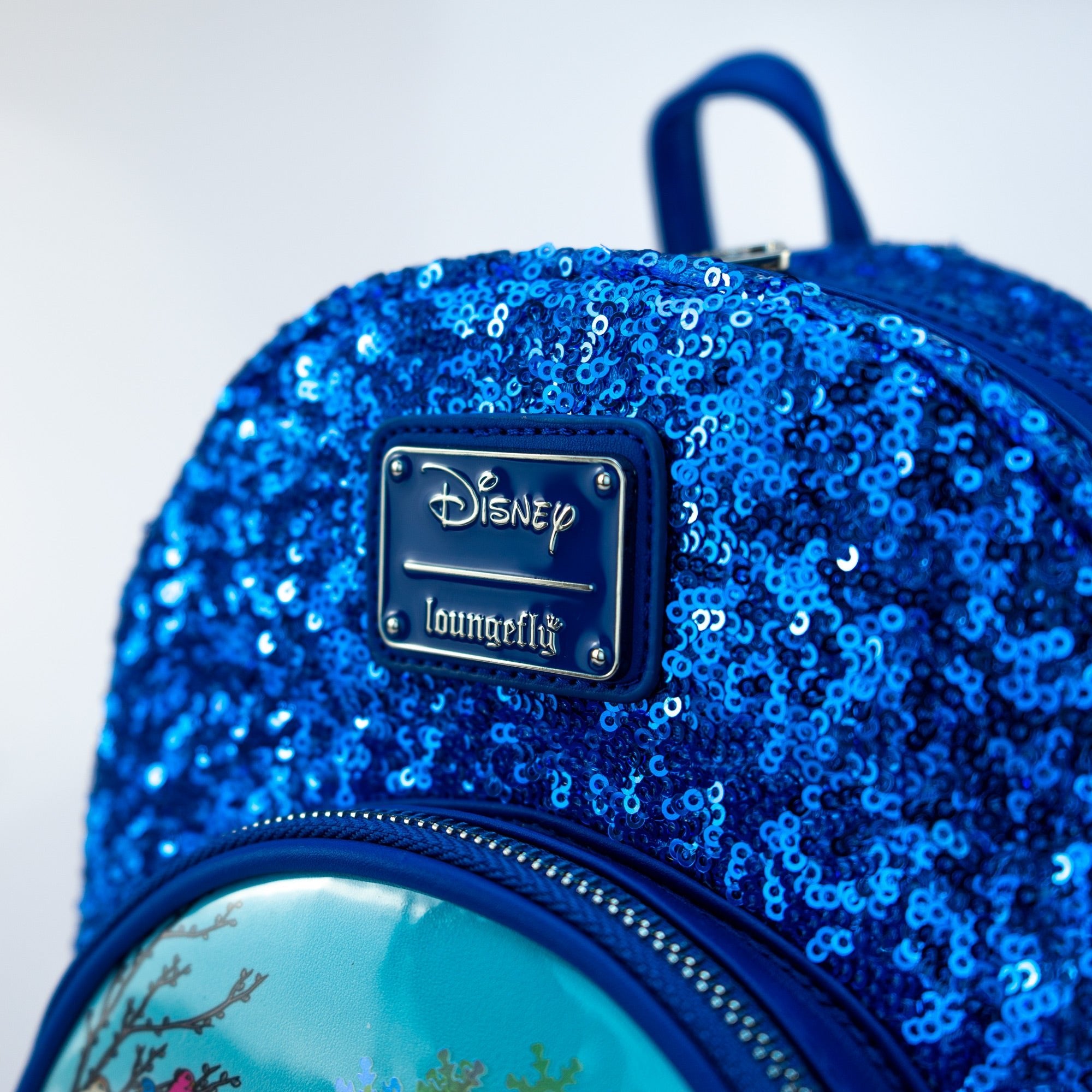 Loungefly x Disney Beauty and the Beast Snow Globe Sapphire Blue Sequin Mini Backpack - GeekCore