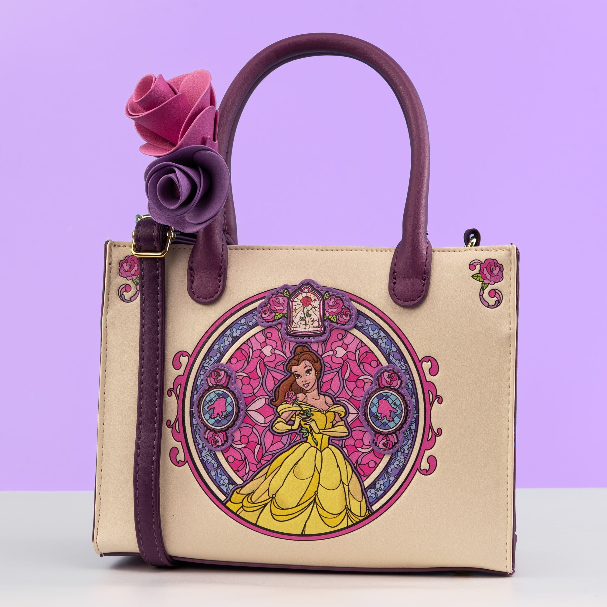 Loungefly x Disney Beauty and the Beast Stained Glass Mini Crossbody Tote - GeekCore