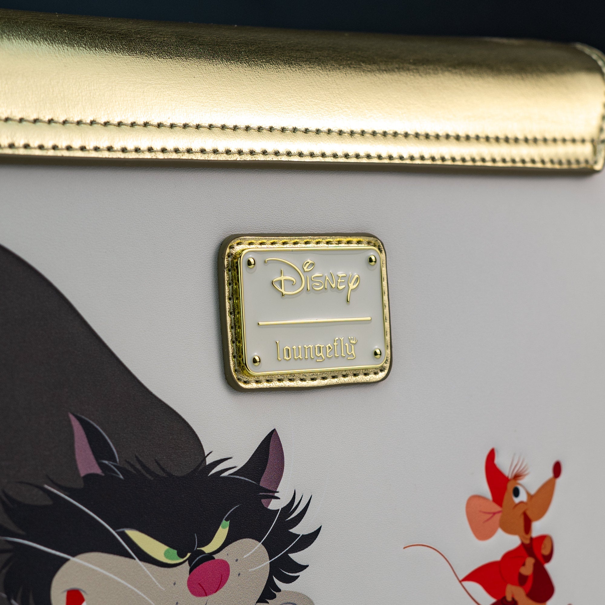 Loungefly x Disney Cinderella Lucifer Jaq and Gus Teacup Gold Foil Crossbody Bag - GeekCore