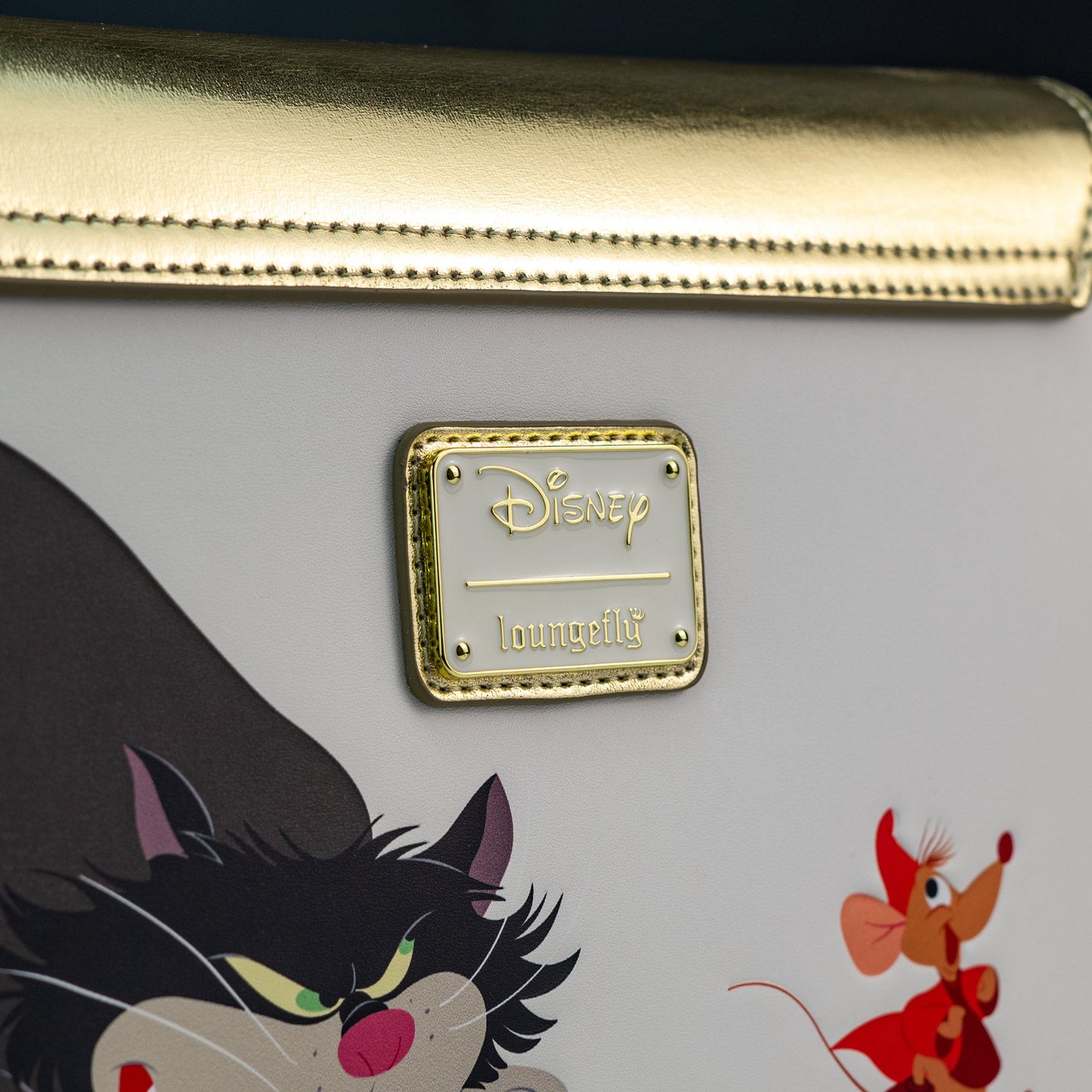 Loungefly x Disney Cinderella Lucifer Jaq and Gus Teacup Gold Foil Crossbody Bag - GeekCore