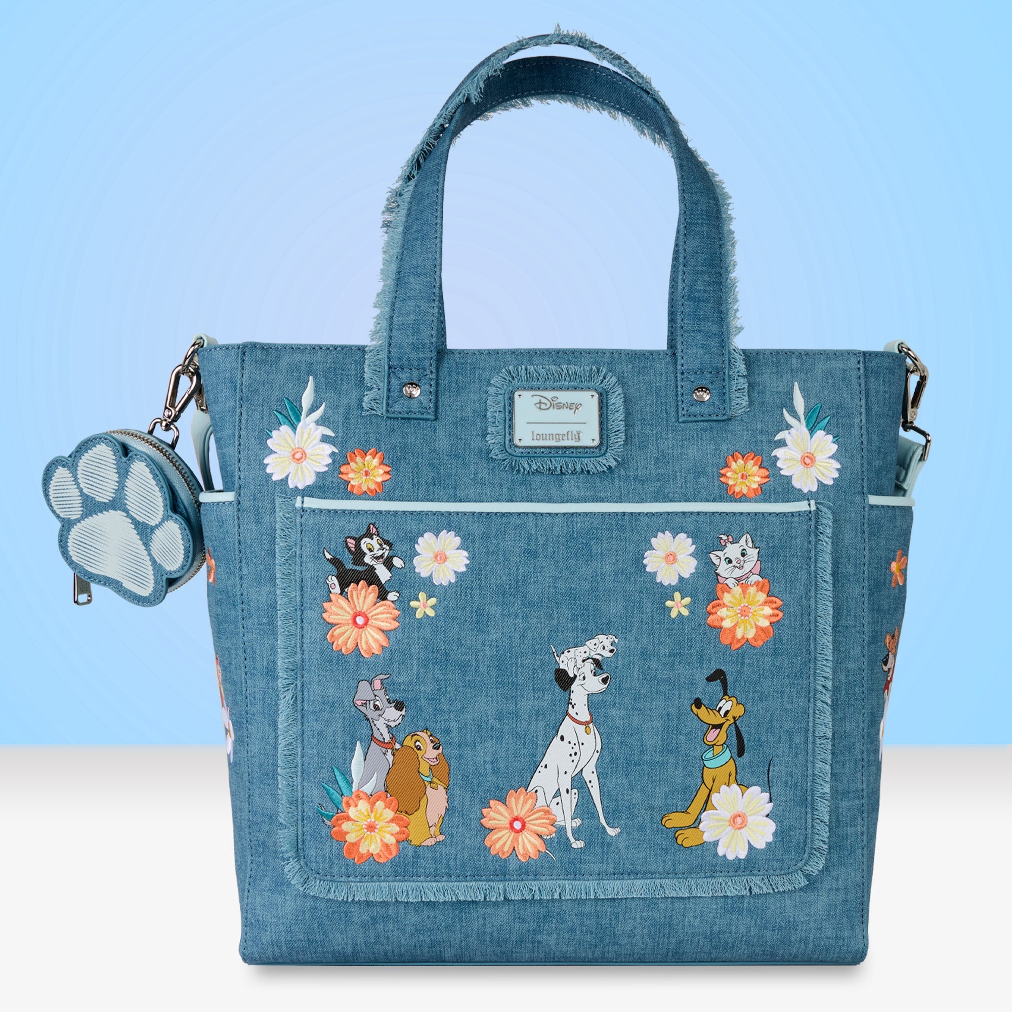 Loungefly x Disney Dogs & Cats Faux Denim Convertible Tote Bag with Coin Bag - GeekCore