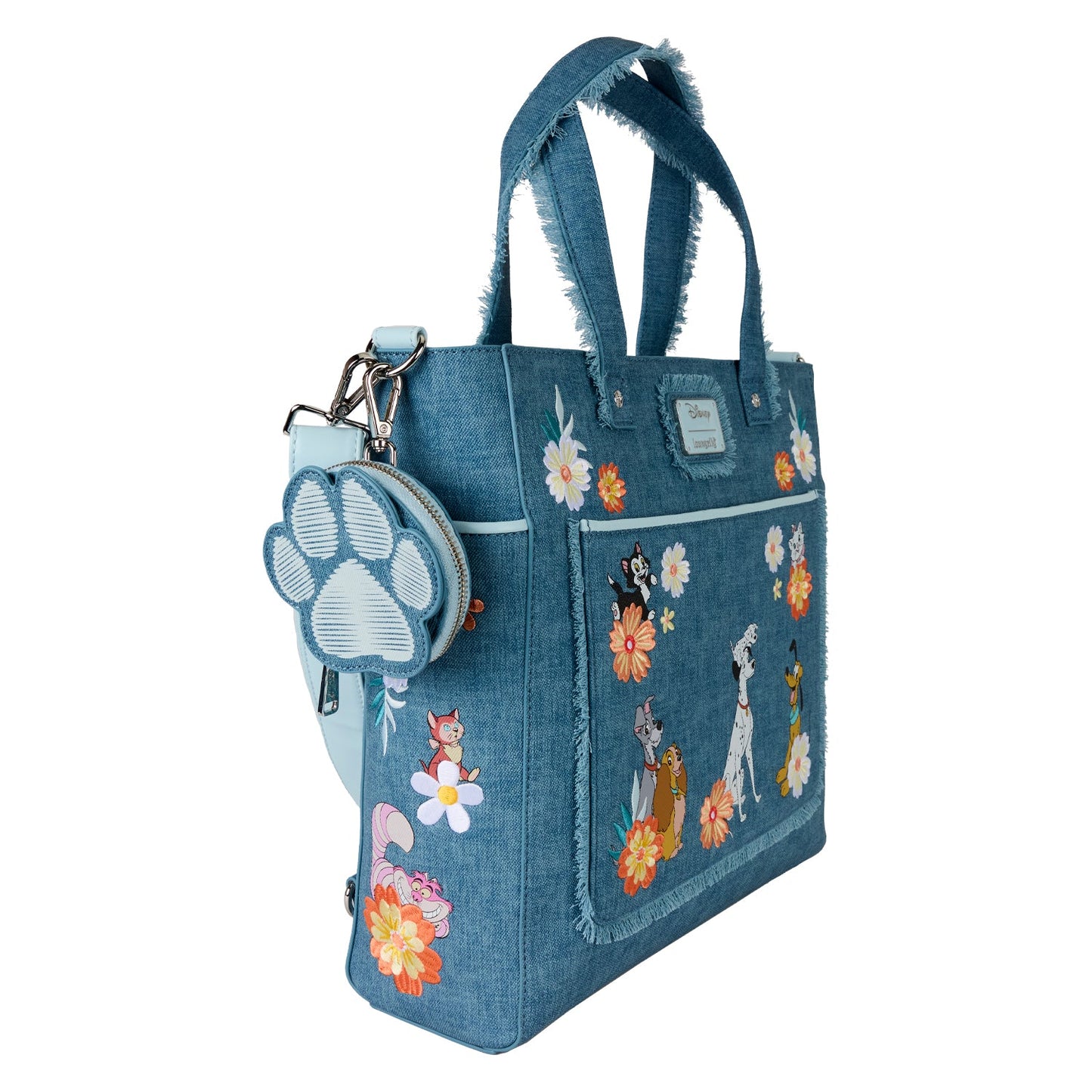 Loungefly x Disney Dogs & Cats Faux Denim Convertible Tote Bag with Coin Bag - GeekCore