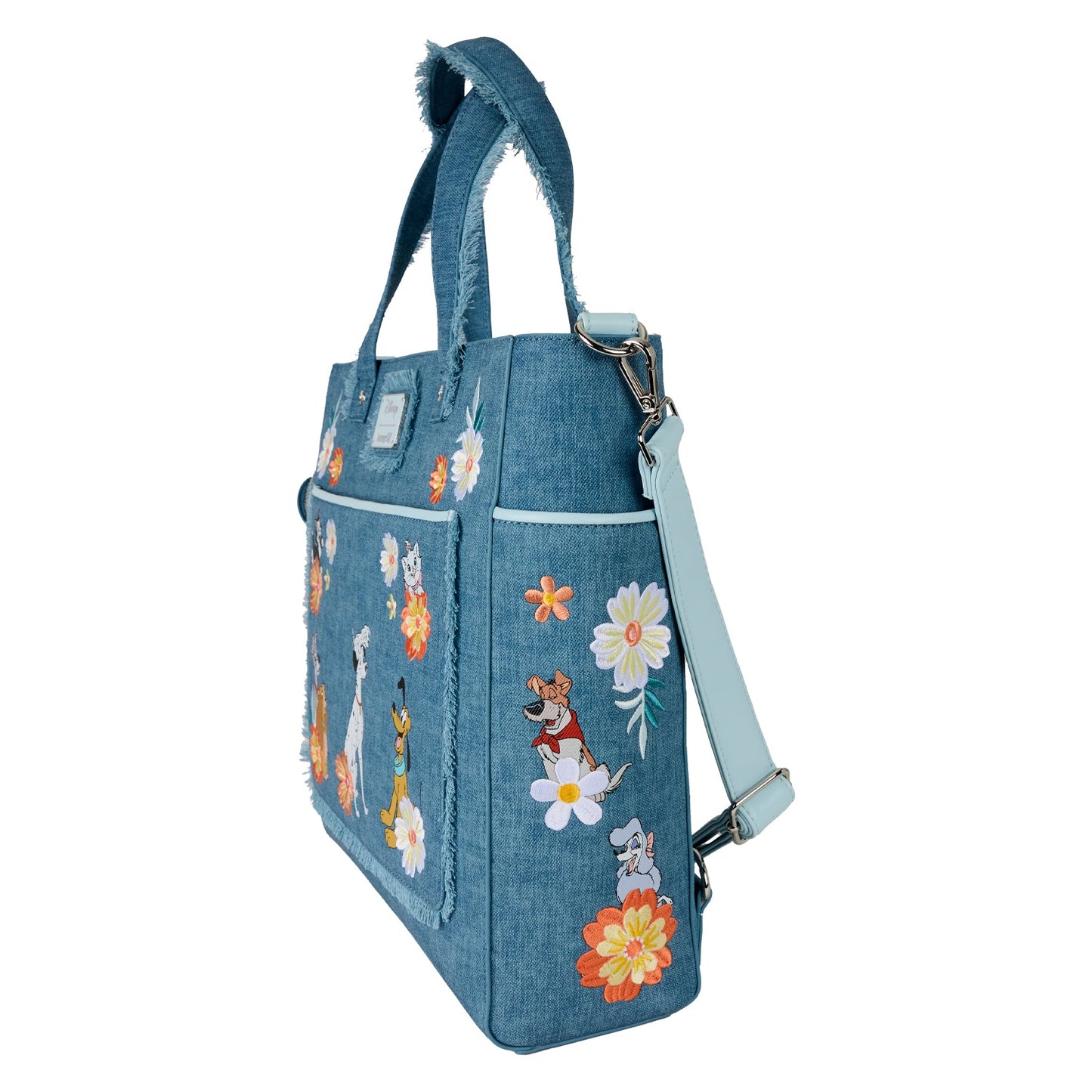 Loungefly x Disney Dogs & Cats Faux Denim Convertible Tote Bag with Coin Bag - GeekCore