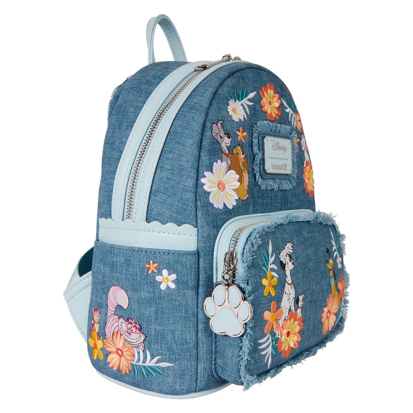 Loungefly x Disney Dogs & Cats Faux Denim Fringe Mini Backpack - GeekCore