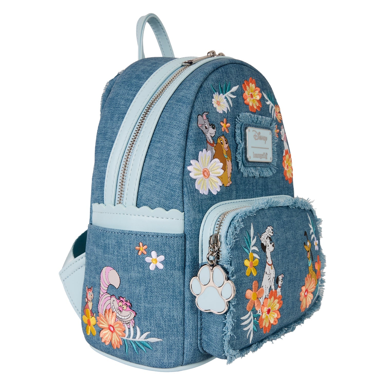 Loungefly x Disney Dogs & Cats Faux Denim Fringe Mini Backpack - GeekCore