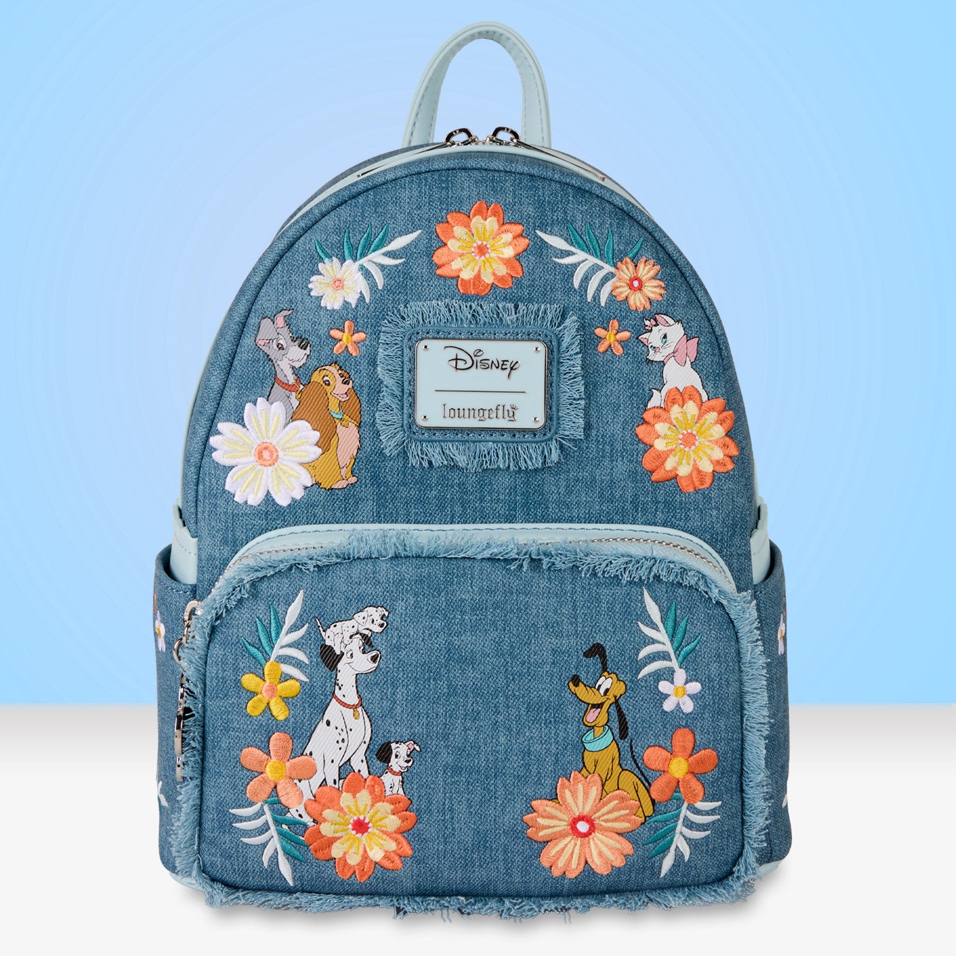 Loungefly x Disney Dogs & Cats Faux Denim Fringe Mini Backpack - GeekCore