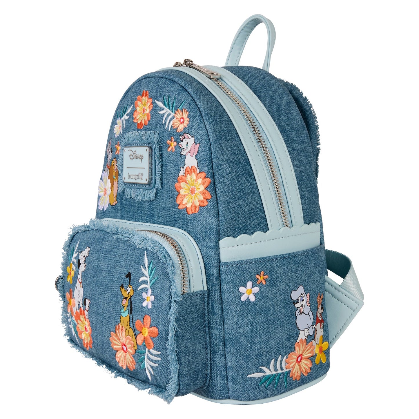 Loungefly x Disney Dogs & Cats Faux Denim Fringe Mini Backpack - GeekCore