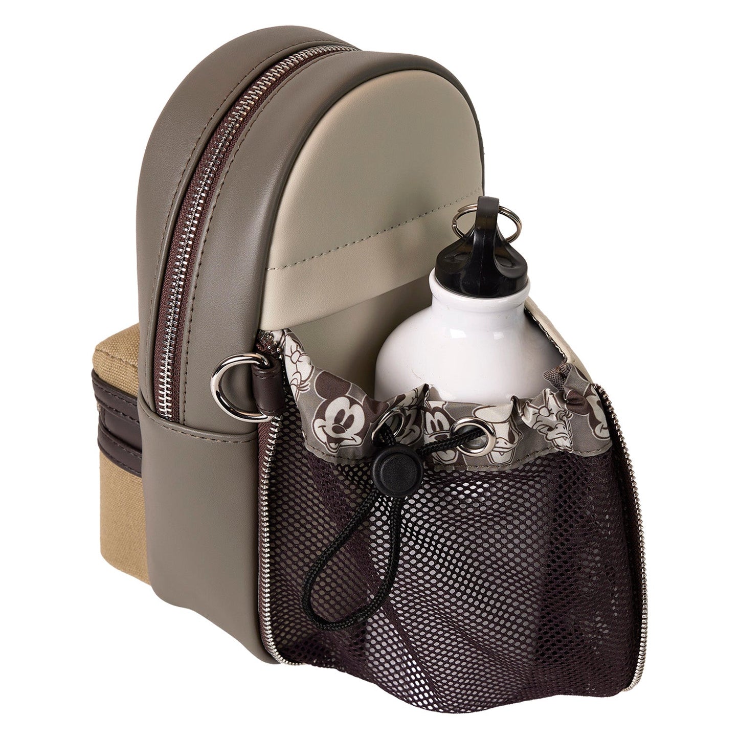 Loungefly x Disney Mickey And Friends Faux Leather And Canvas Water Bottle Crossbody Bag - GeekCore