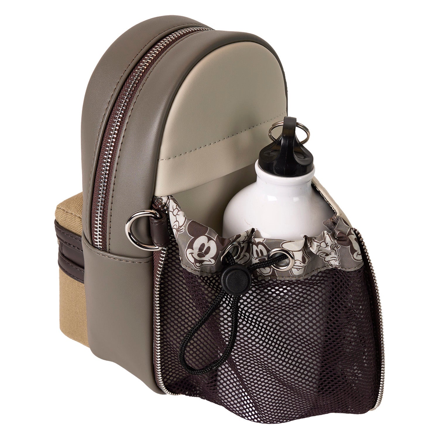 Loungefly x Disney Mickey And Friends Faux Leather And Canvas Water Bottle Crossbody Bag - GeekCore