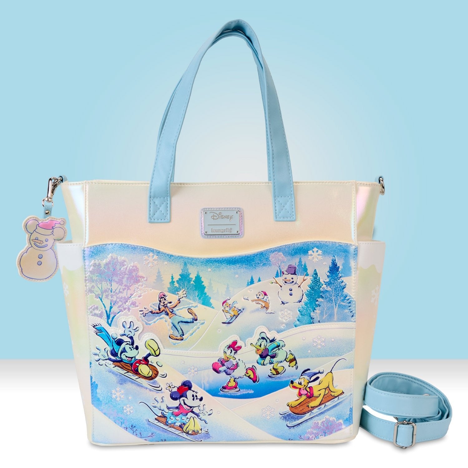 Loungefly x Disney Mickey And Friends Winter Wonderland Scene Convertible Tote - GeekCore