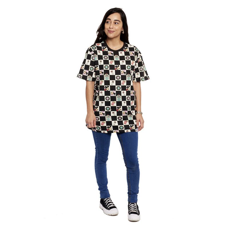 Loungefly x Disney Mickey and Minnie Date Night Diner Checkered Unisex T - Shirt - GeekCore