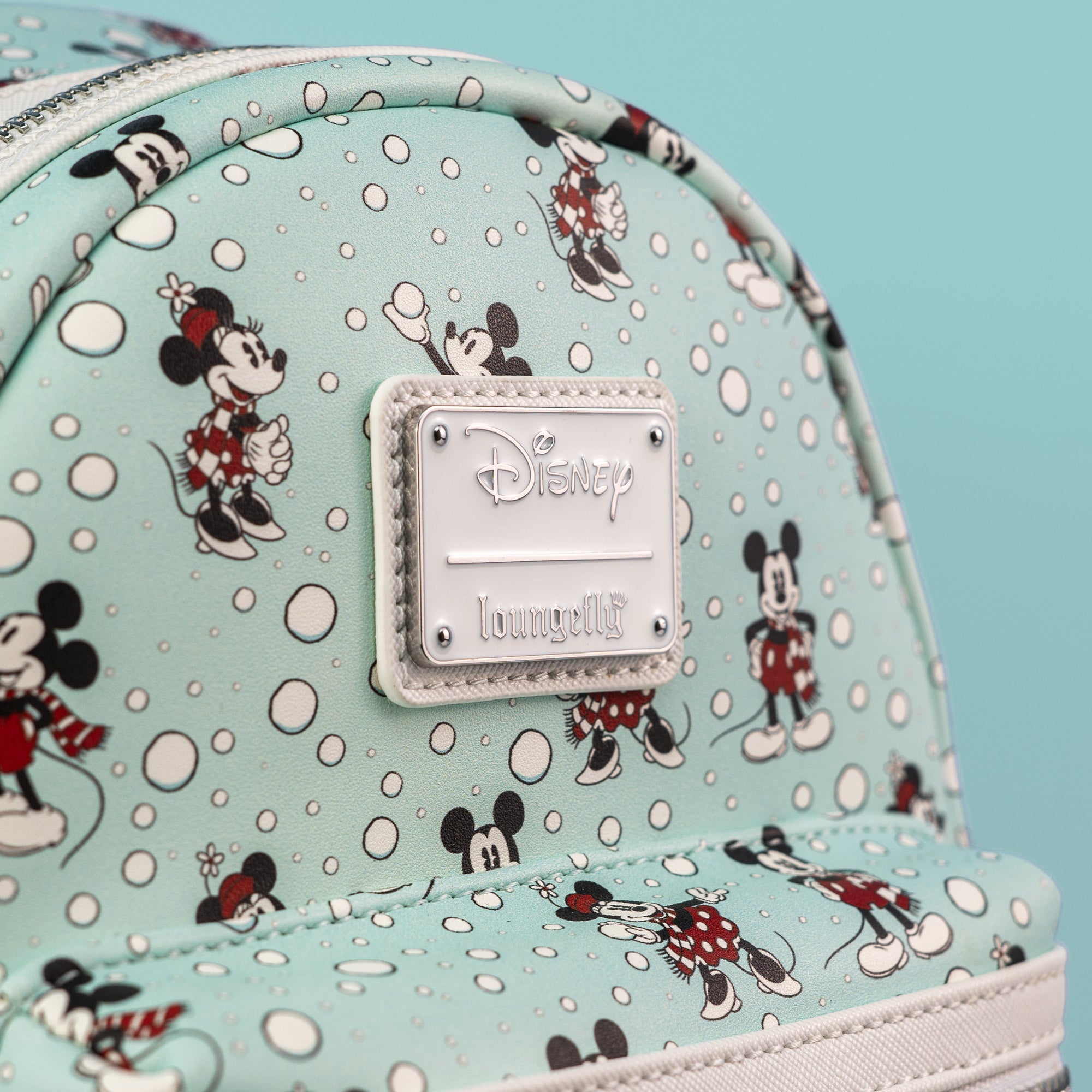 Loungefly x Disney Mickey and Minnie Mouse Snowball AOP Mini Backpack - GeekCore