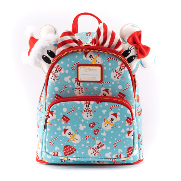 Loungefly x Disney Mickey and Minnie Mouse Snowman Print Mini Backpack and Headband Set - GeekCore