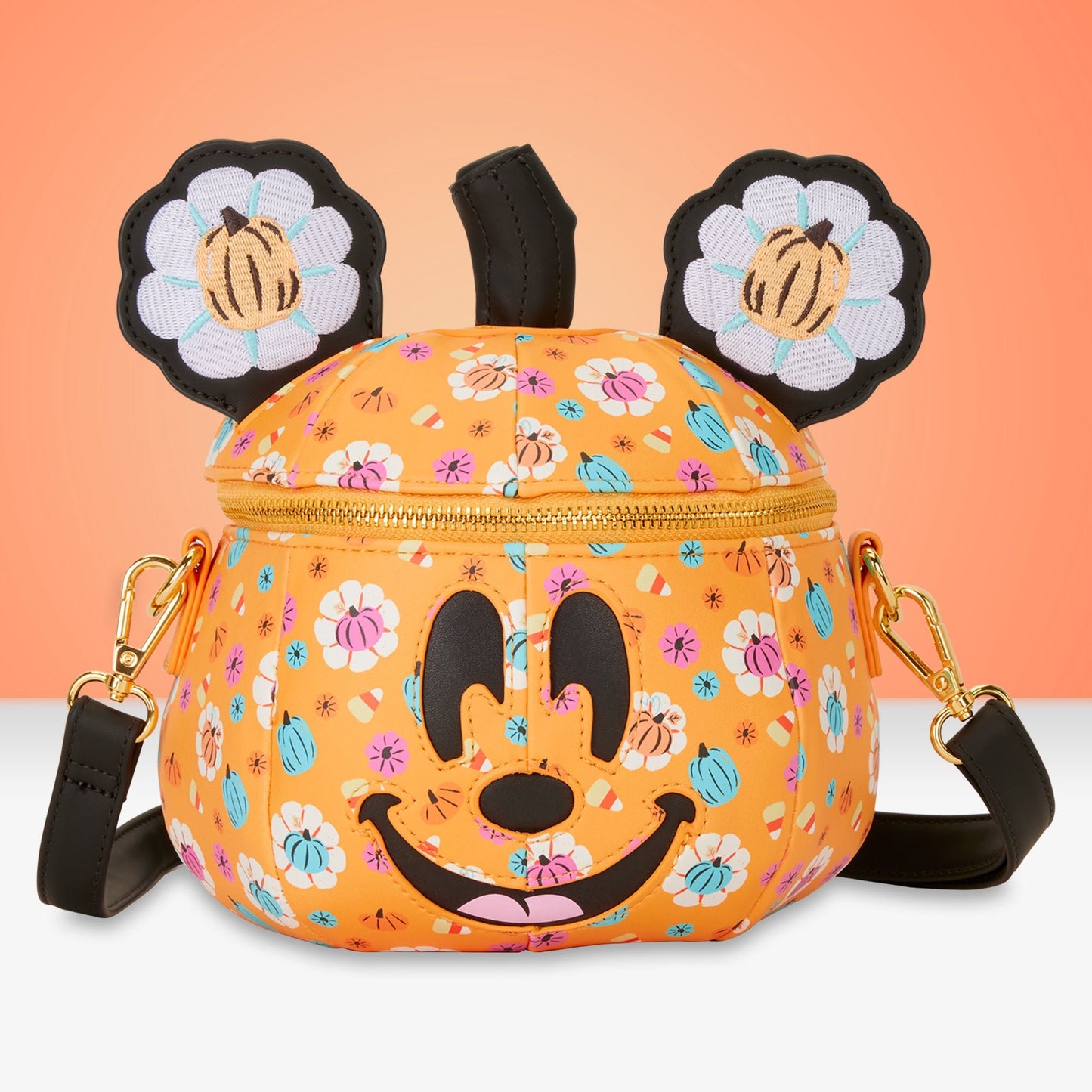 Loungefly x Disney Mickey Floral Pumpkin Figural Crossbody Bag - GeekCore