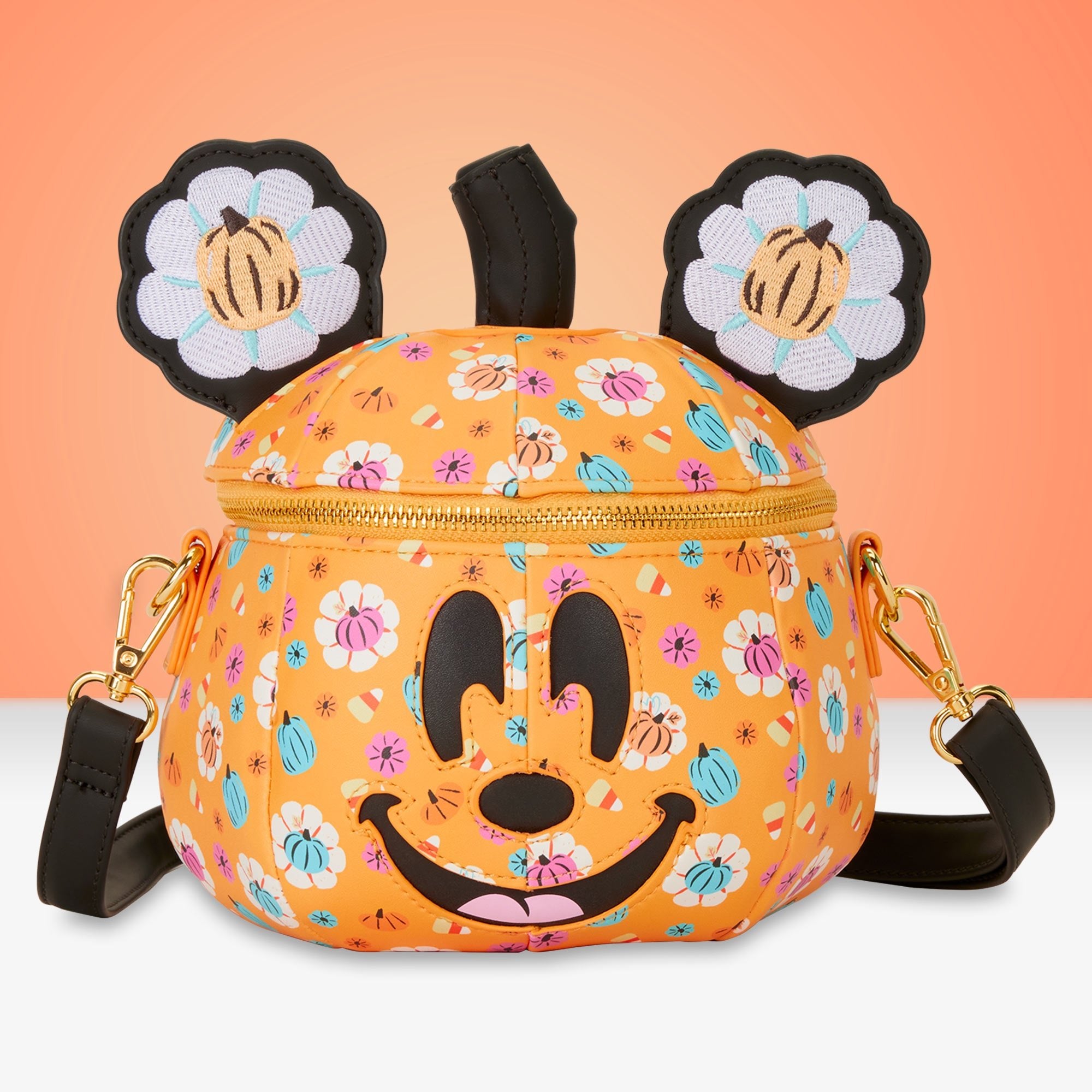 Loungefly x Disney Mickey Floral Pumpkin Figural Crossbody Bag - GeekCore