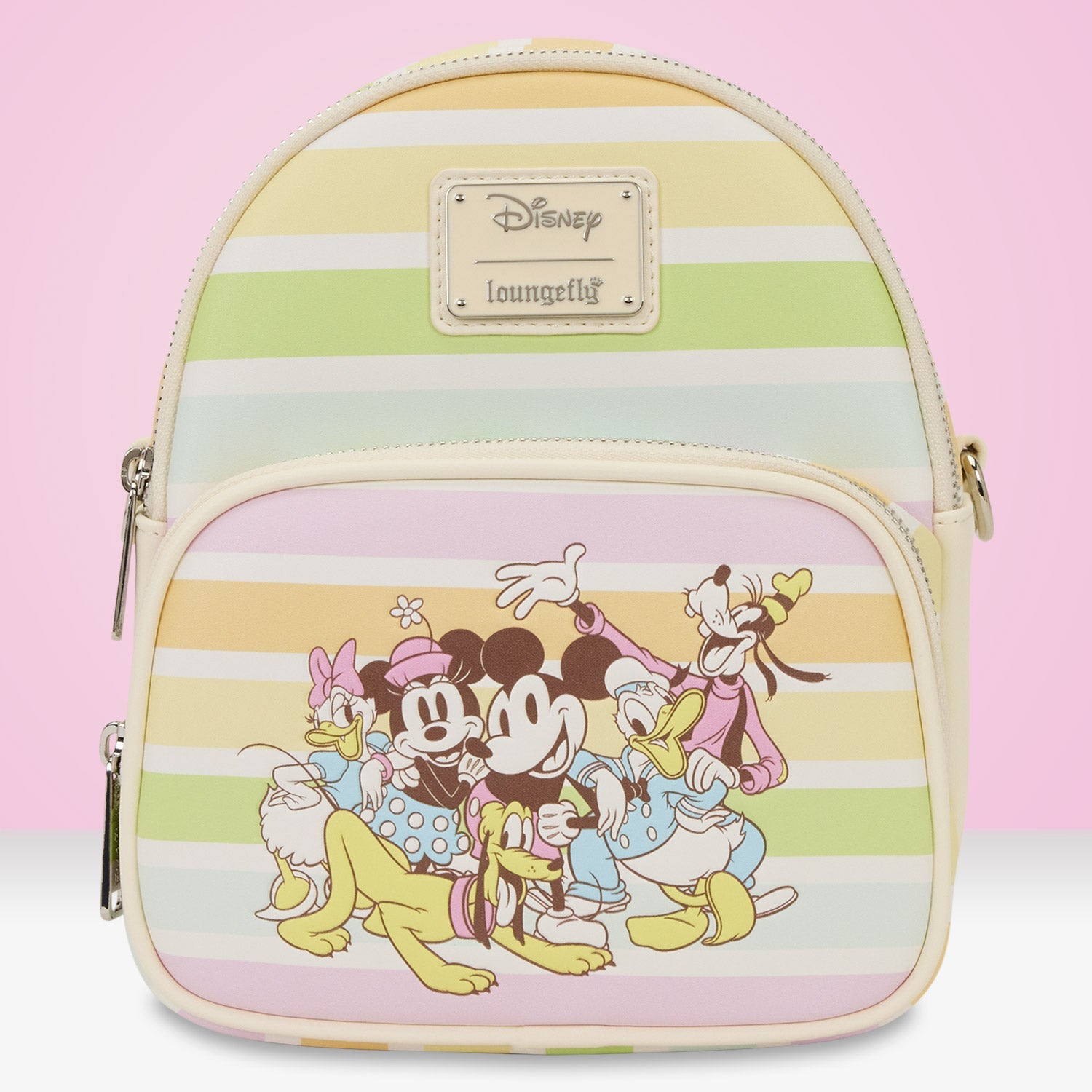 Loungefly x Disney Mickey & Friends Rainbow Stripes Convertible Mini Backpack - GeekCore