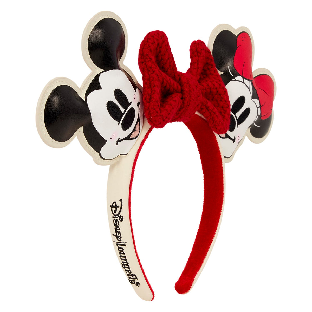 Loungefly x Disney Mickey & Minnie Knit Bow Holiday Ear Headband - GeekCore