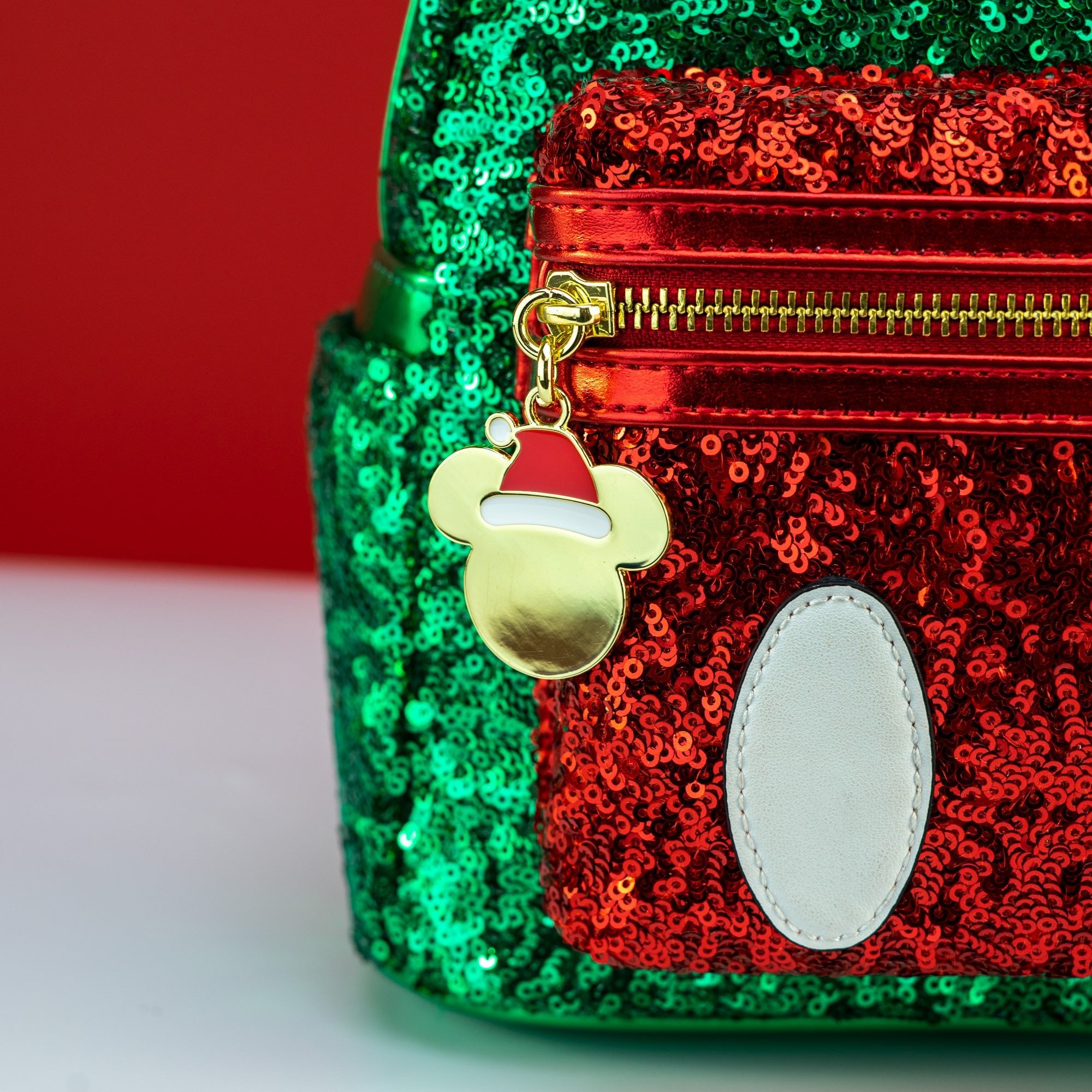 Loungefly x Disney Mickey Mouse Red and Green Sequin Mini Backpack - GeekCore