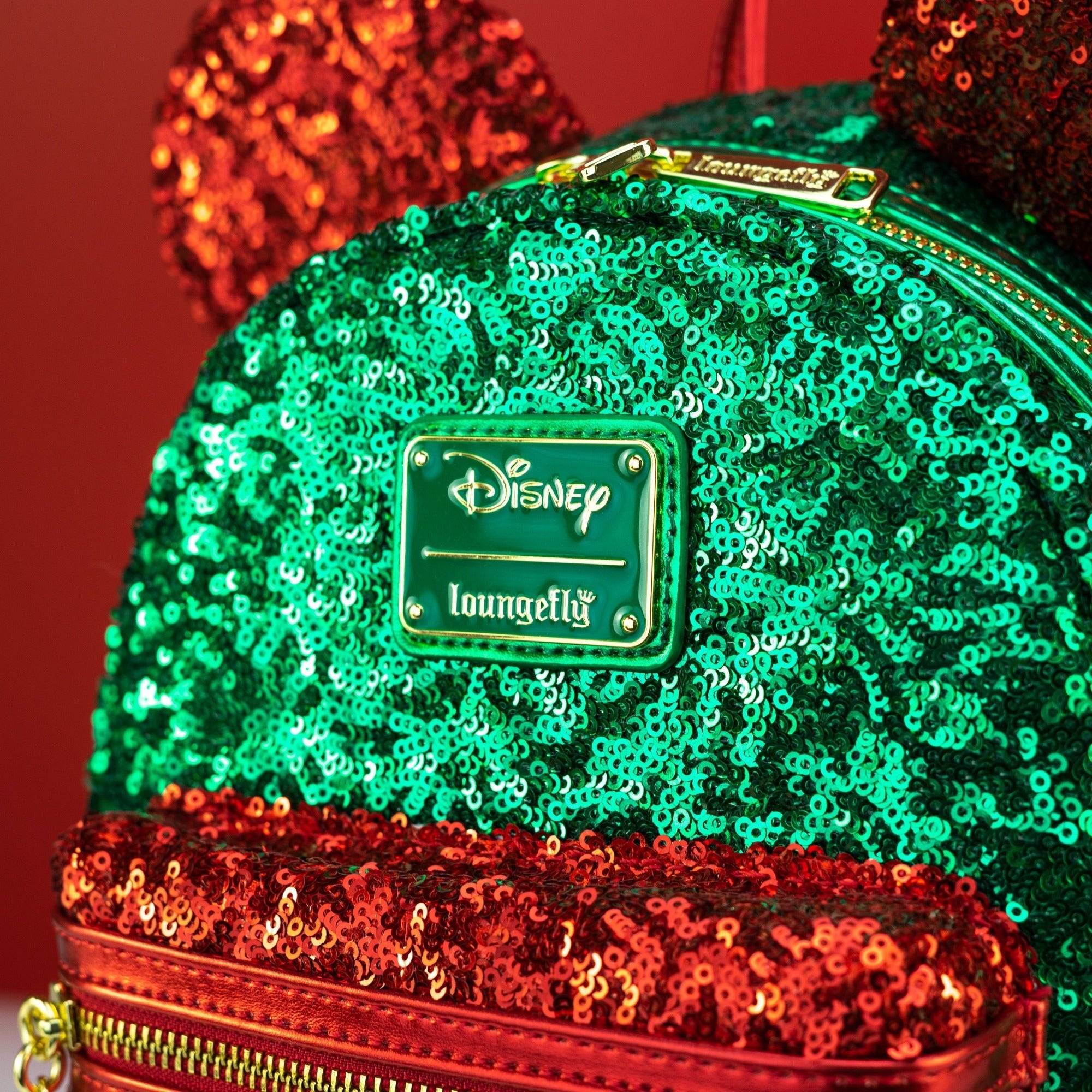 Loungefly x Disney Mickey Mouse Red and Green Sequin Mini Backpack - GeekCore