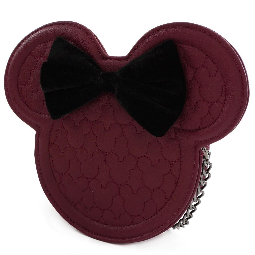 Loungefly X Disney Minnie Mouse Maroon Quilted Silhouette Crossbody Bag - GeekCore