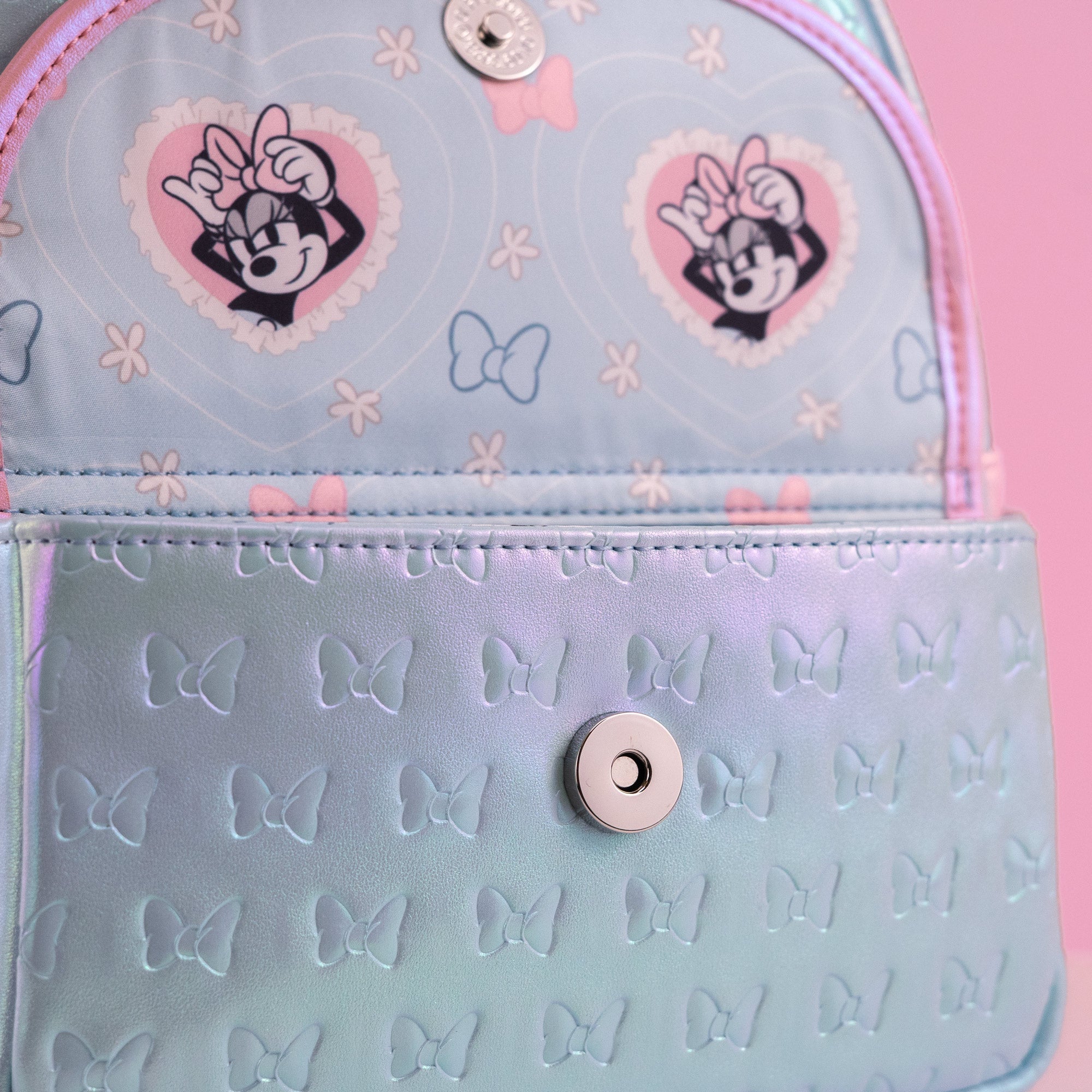 Loungefly x Disney Minnie Mouse Pearlescent Blue Bows Mini Backpack - GeekCore