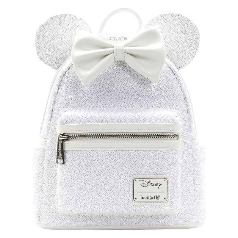 Loungefly x Disney Minnie Mouse White Sequin Wedding Mini Backpack - GeekCore