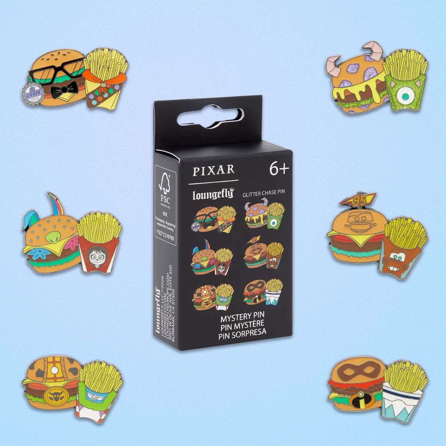 Loungefly x Disney Pixar Characters As Burger And Fries Blind Box Mystery Pin - GeekCore