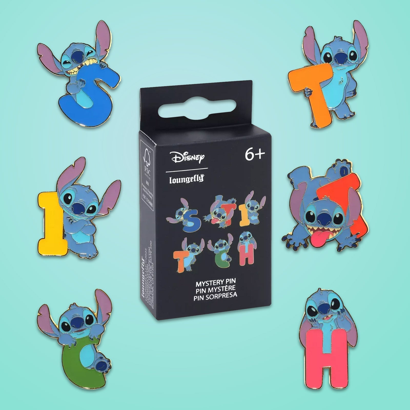 Loungefly x Disney Stitch Posing among Letters Blind Box Mystery Pin - GeekCore