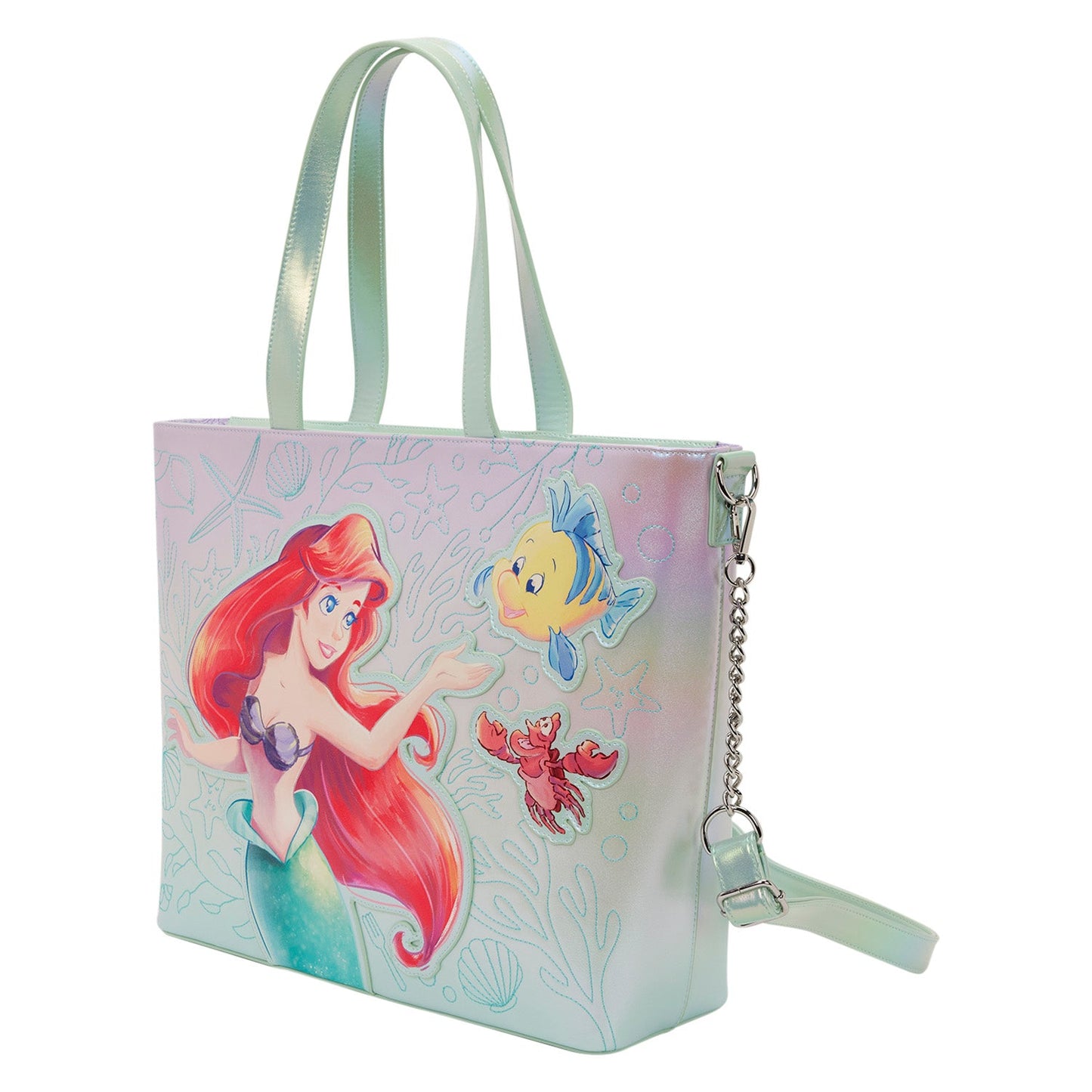Loungefly x Disney The Little Mermaid Ariel & Flounder Tote Bag With Coin Bag - GeekCore