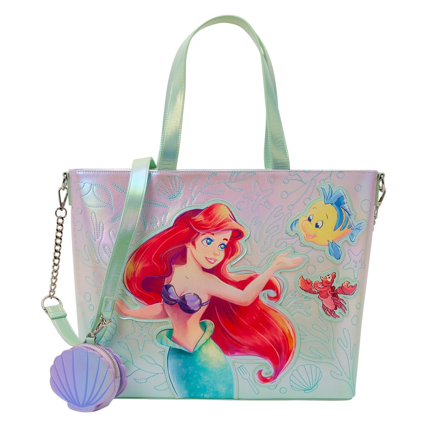 Loungefly x Disney The Little Mermaid Ariel & Flounder Tote Bag With Coin Bag - GeekCore