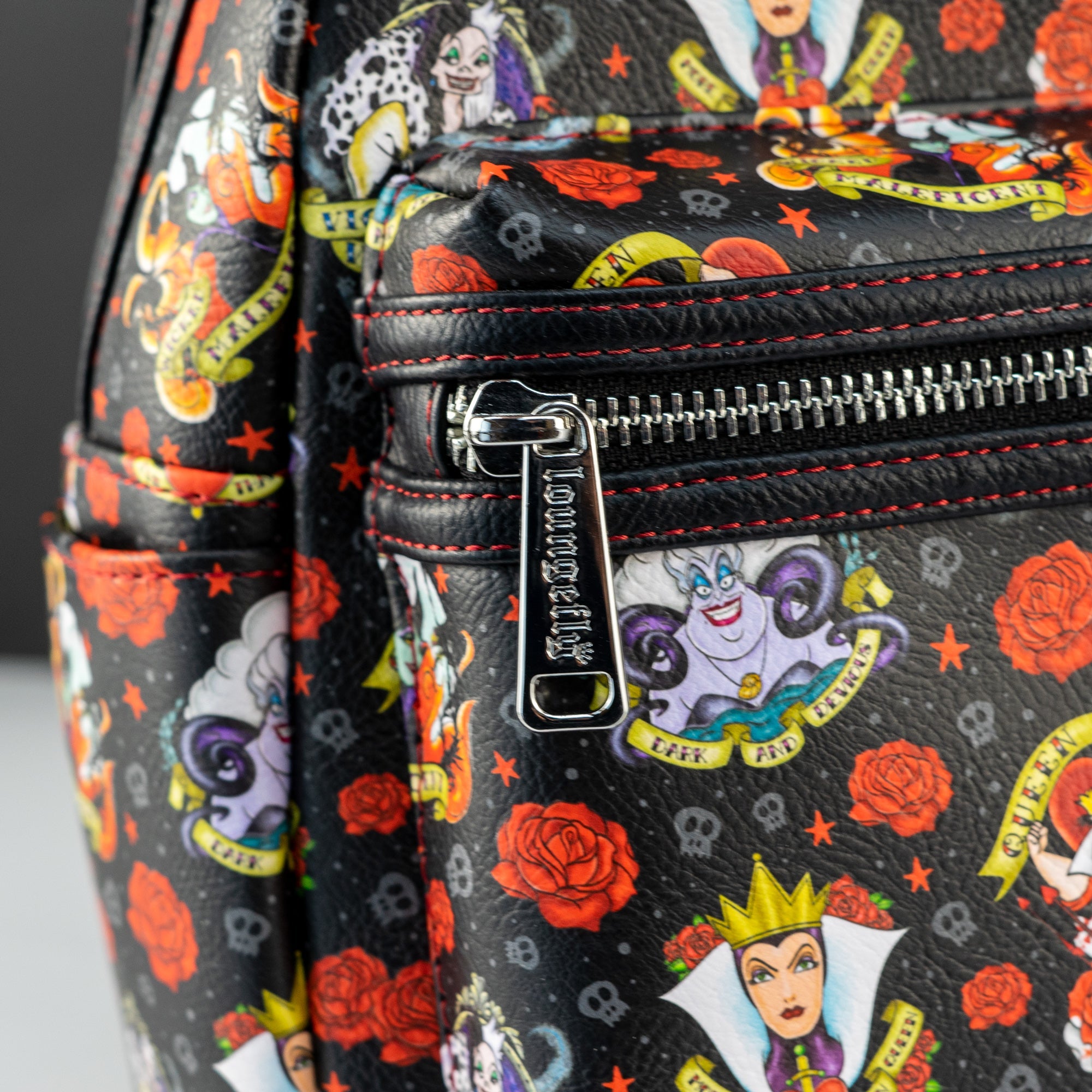 Loungefly x Disney Villains Black Tattoo All Over Print Mini Backpack - GeekCore