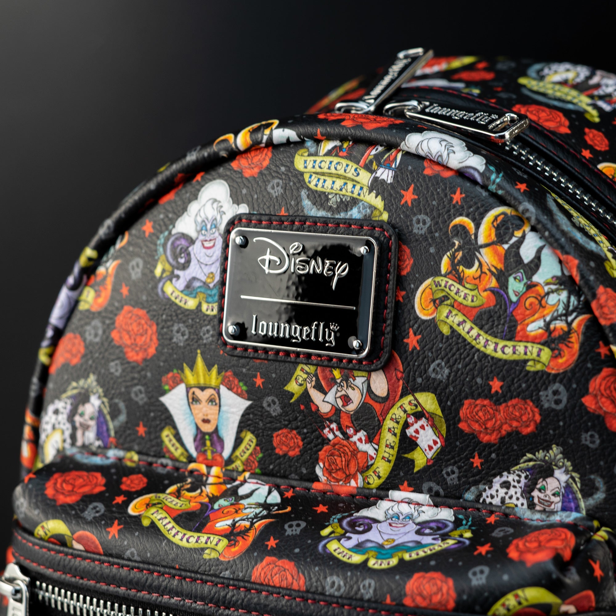 Loungefly x Disney Villains Black Tattoo All Over Print Mini Backpack - GeekCore