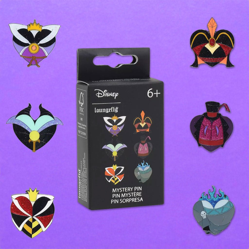Loungefly x Disney Villains Glitter Heart Blind Box Mystery Pin - GeekCore