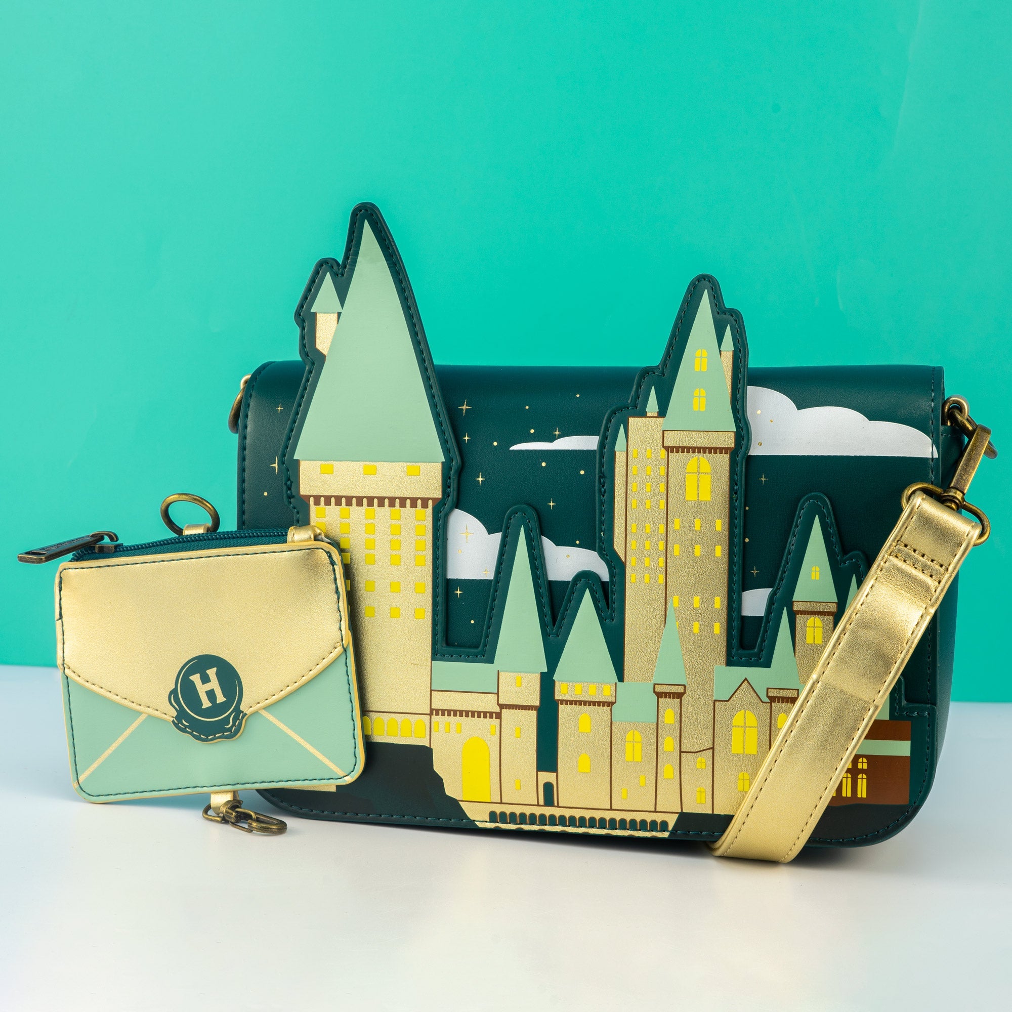 Loungefly x Harry Potter Golden Hogwarts Castle Crossbody Bag - GeekCore