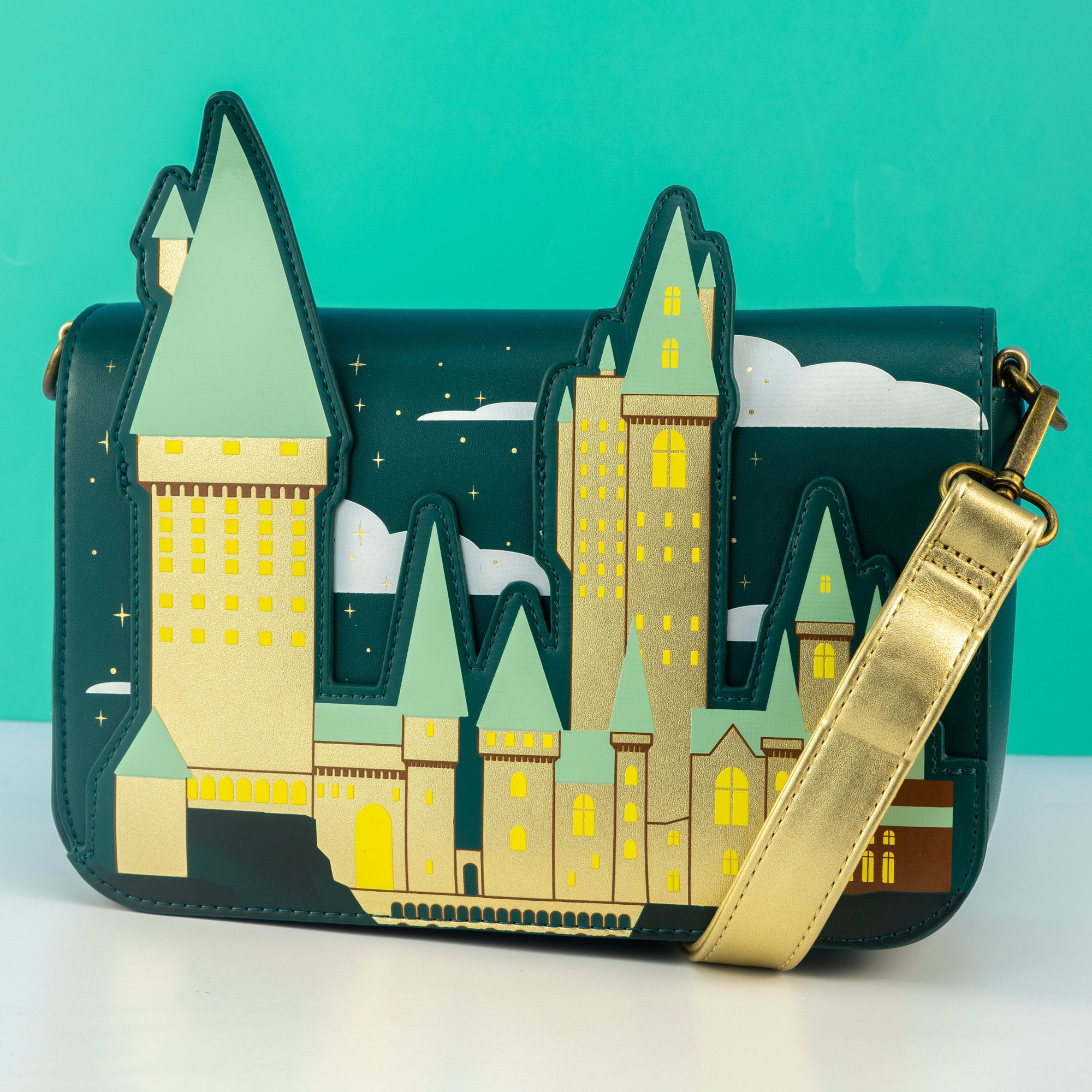 Loungefly x Harry Potter Golden Hogwarts Castle Crossbody Bag - GeekCore