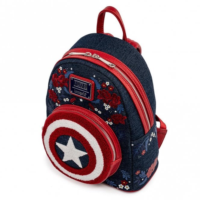 Loungefly x Marvel Captain America 80th Anniversary Floral Shield Mini Backpack - GeekCore