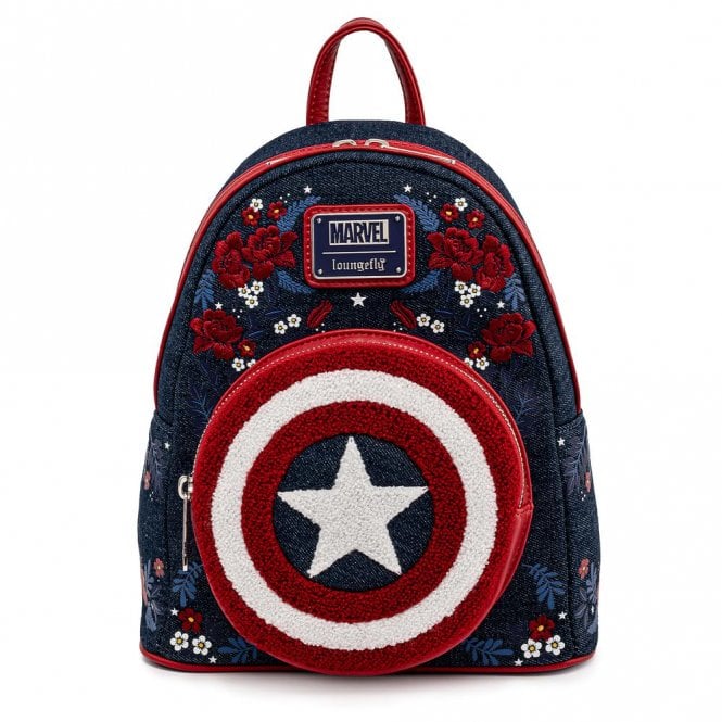 Loungefly x Marvel Captain America 80th Anniversary Floral Shield Mini Backpack - GeekCore