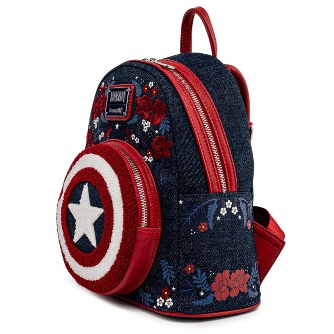 Loungefly x Marvel Captain America 80th Anniversary Floral Shield Mini Backpack - GeekCore