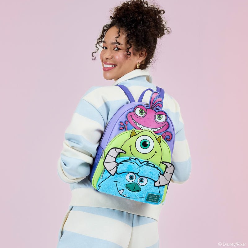 Loungefly x Pixar Monsters Inc. Mike, Sulley and Randall Triple Pocket Mini Backpack - GeekCore